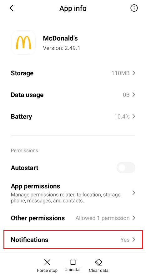 Tippen Sie auf Benachrichtigungen | Schalten Sie die Benachrichtigung in der McDonald's-App ein