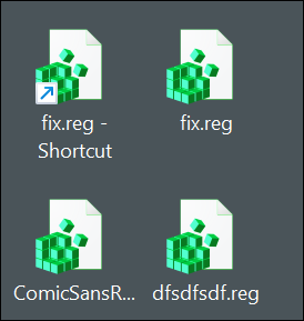Zielone pliki REG zamiast zwykłych niebieskich.
