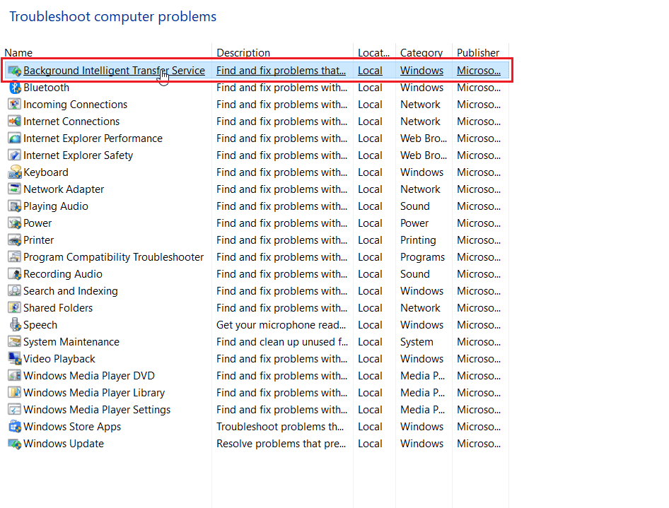 clique no serviço de transferência inteligente em segundo plano. Corrigir o erro 0x80240024 da Windows Store