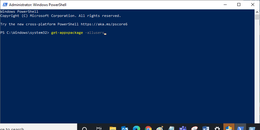 get appxpackage allusers と入力し、Enter キーを押します。 Windowsストアエラー0x80240024を修正