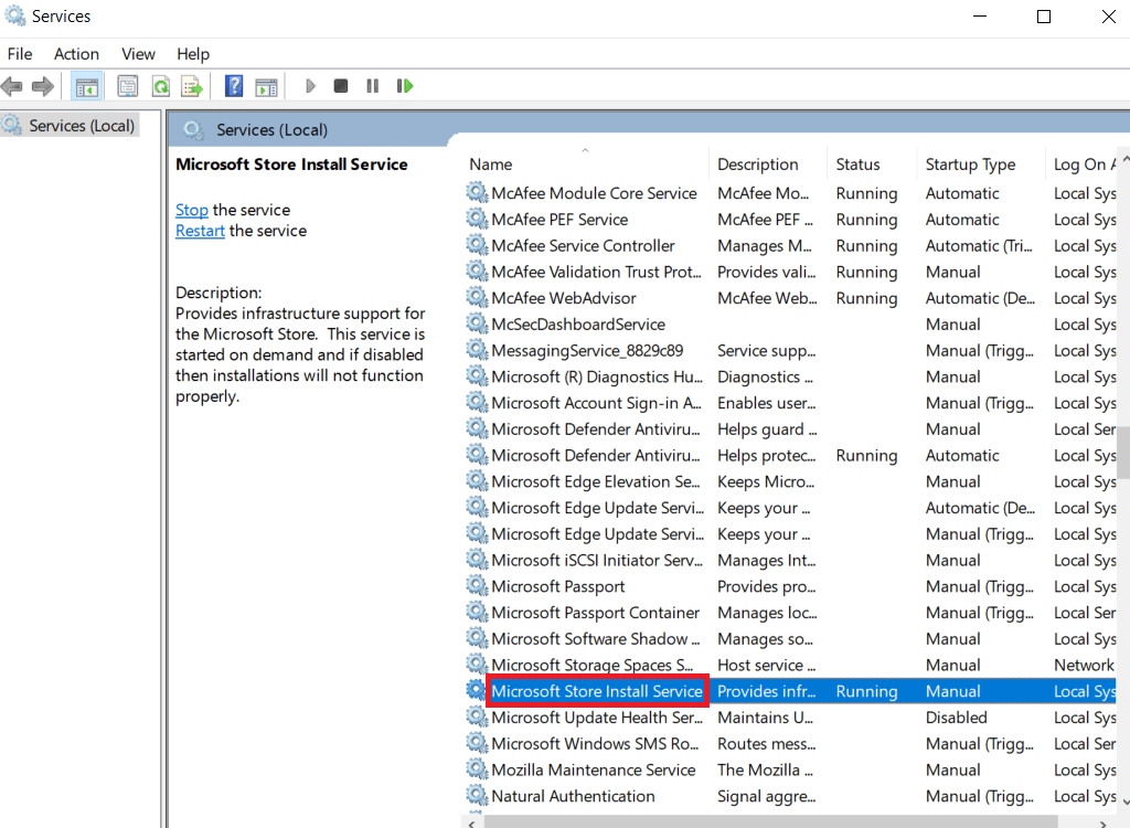 ดับเบิลคลิกที่ Microsoft Store Install Services