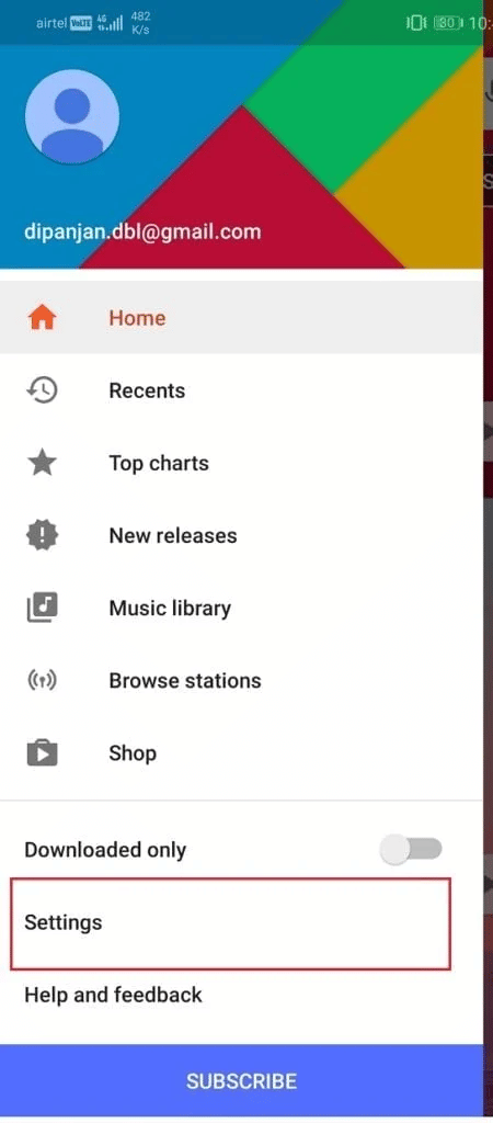 Tocca Impostazioni. Correggi l'errore di riproduzione di Google Music su Android