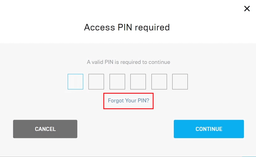 點擊忘記您的 PIN - 確認