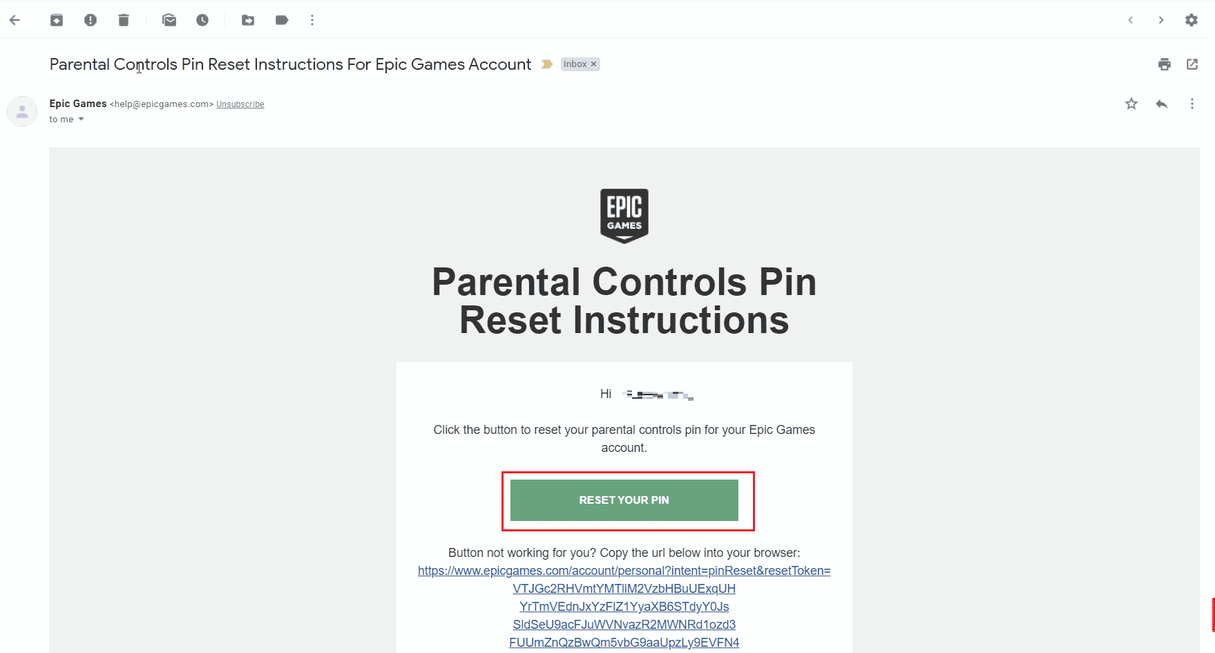 メールを開き、登録したメールに送信された RESET YOUR PIN をタップします