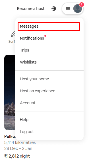 Cliquez sur l'icône de votre profil et sélectionnez Messages | Comment supprimer un message sur Airbnb