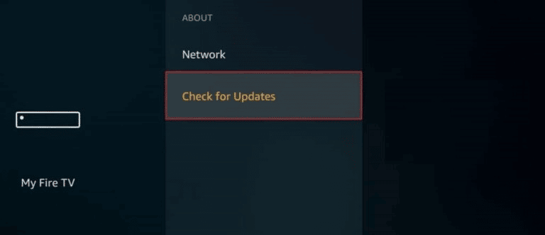 حدد التحقق من وجود تحديثات. Fix Fire TV غير قادر على الاتصال بالخادم في هذا الوقت