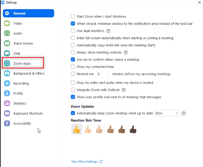 เลือกแอปซูม แก้ไข Zoom Error Code 2008 ใน Windows 10