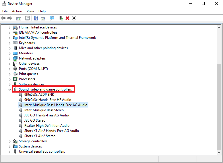 ในหน้าต่าง Device Manager ค้นหาและขยาย Sound video and game controllers