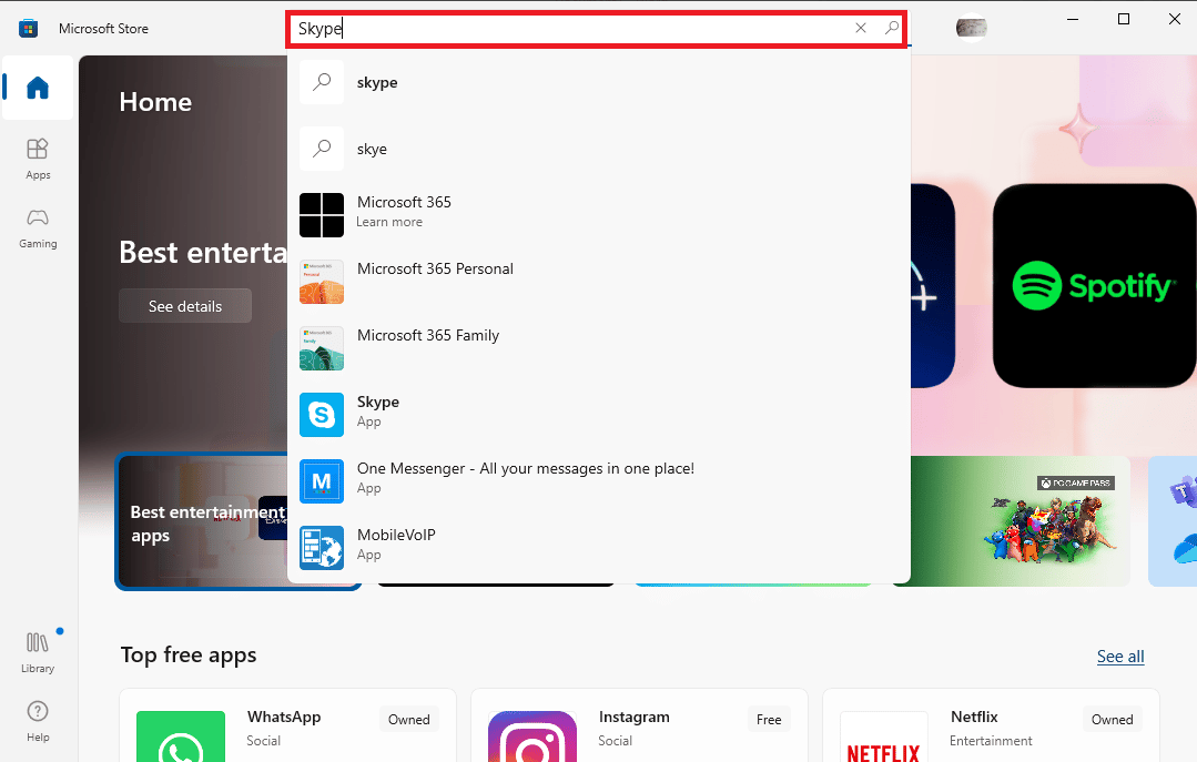 ใน Microsoft Store ค้นหา Skype แก้ไขข้อผิดพลาด Skype กับอุปกรณ์เล่นบน Windows 10