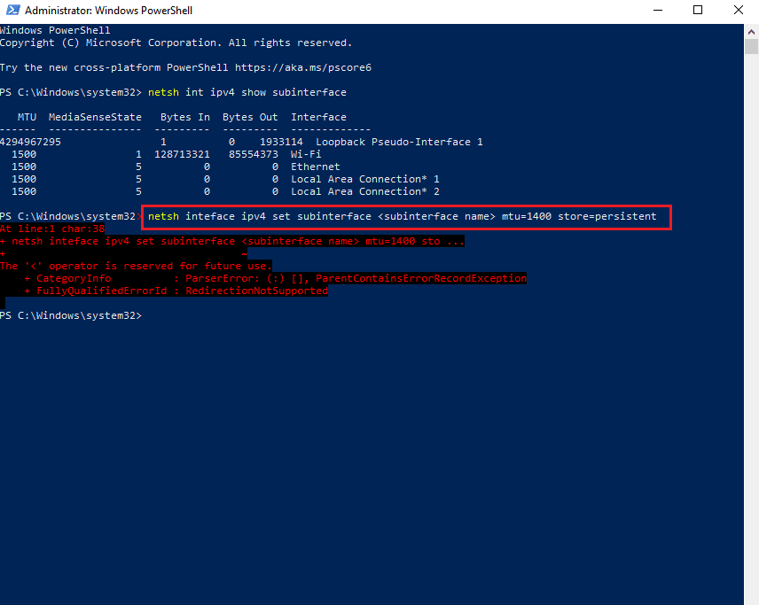 netsh interface ipv4 set コマンドを実行します