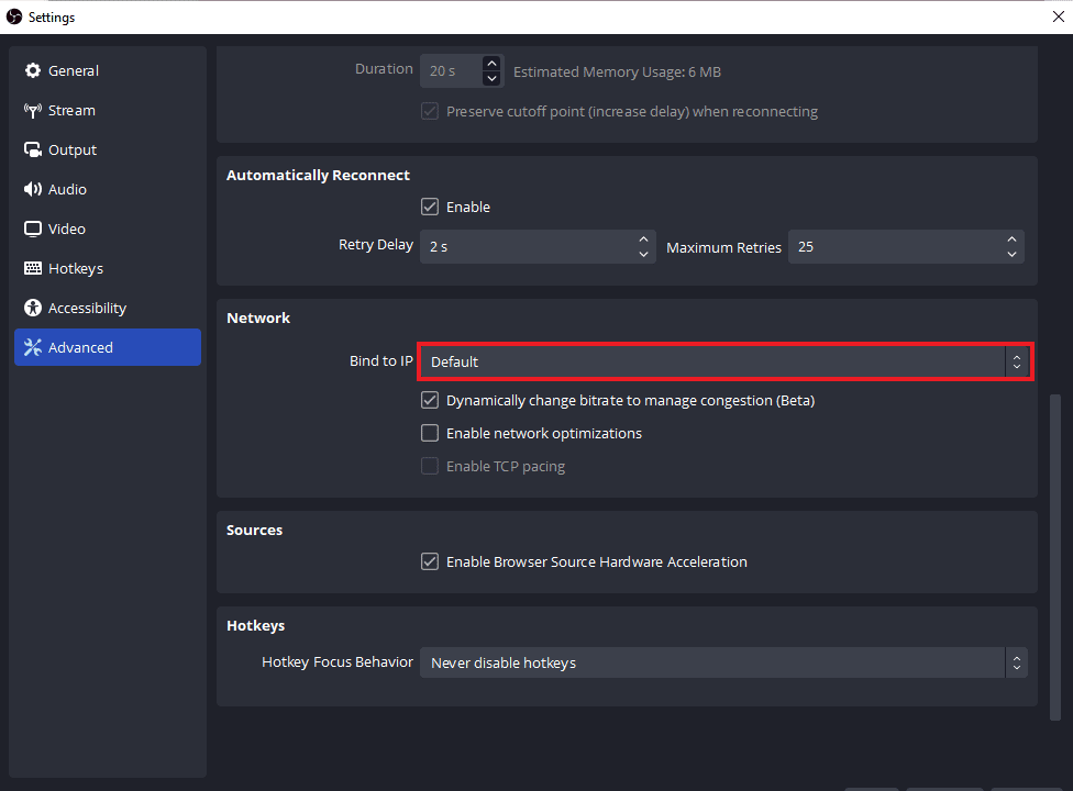 Perluas menu Bind to IP