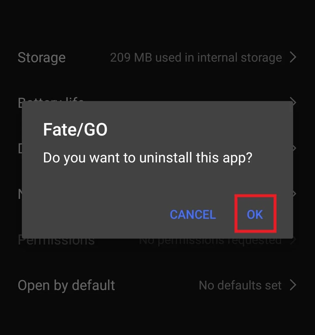 แตะที่ตกลง แก้ไขข้อผิดพลาด Fate Grand Order 43 บน Android