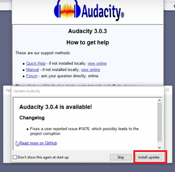 单击安装更新。如何在 Windows 10 中修复 Audacity 的延迟