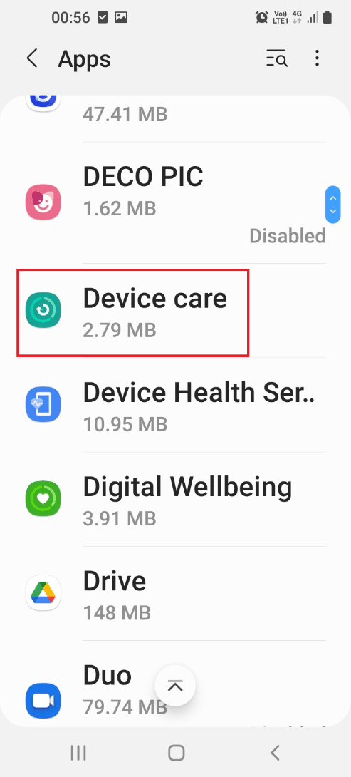 اضغط على تطبيق Device Care