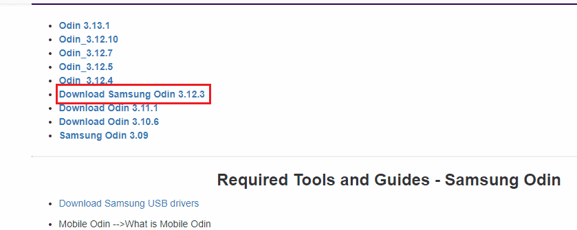 Apri il sito ufficiale del Samsung Odin e clicca su Download Samsung Odin 3.12.3 per installare il file
