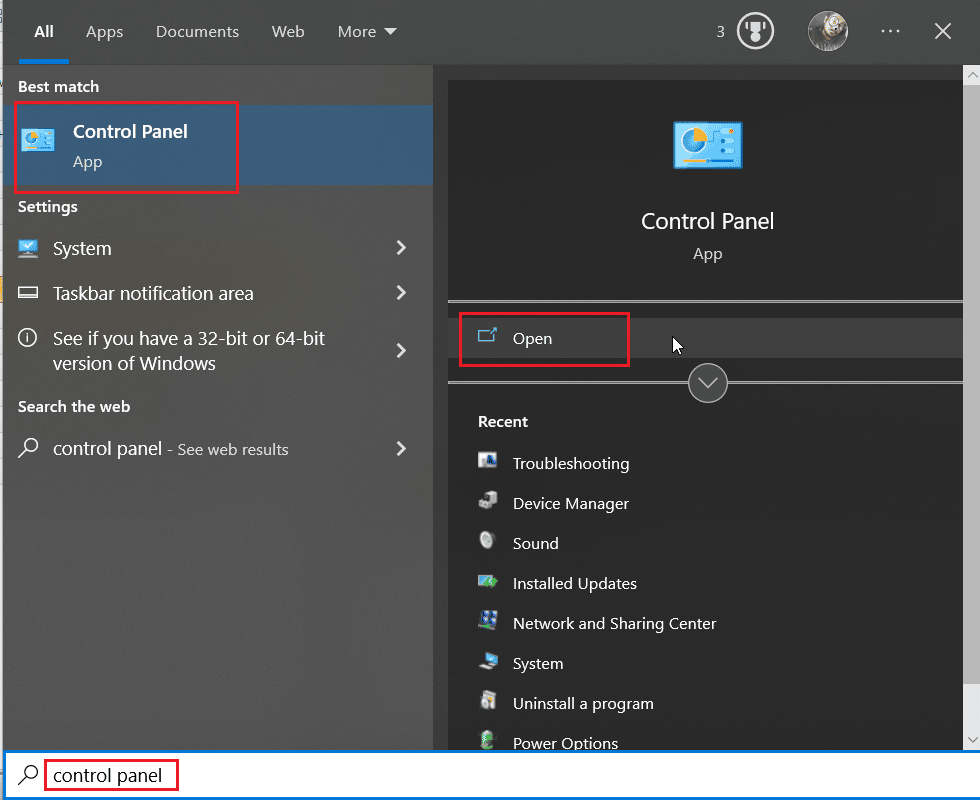 buscar panel de control y abrir