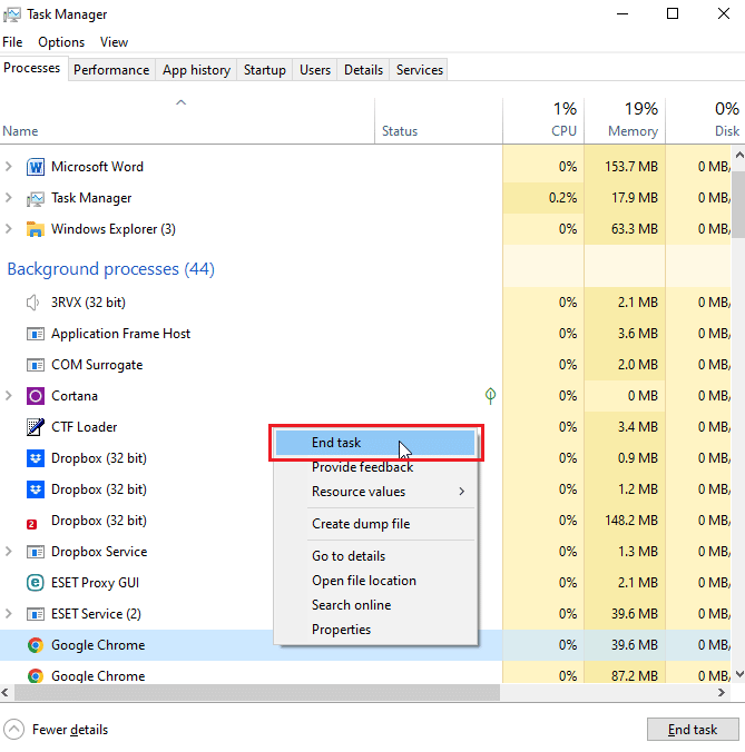 Windows 10에서 충돌하는 프로그램 종료. Windows 10에서 Dropbox 오류 400 메시지 수정