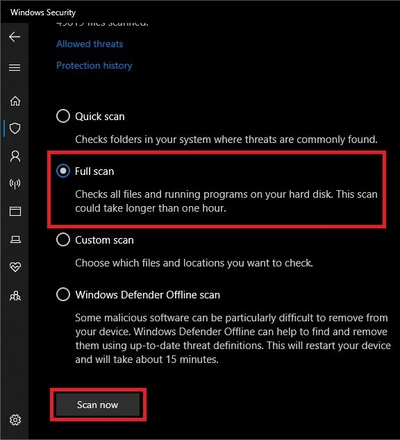 Selectați opțiunea Scanare completă și faceți clic pe butonul Scanează acum pentru a începe scanarea