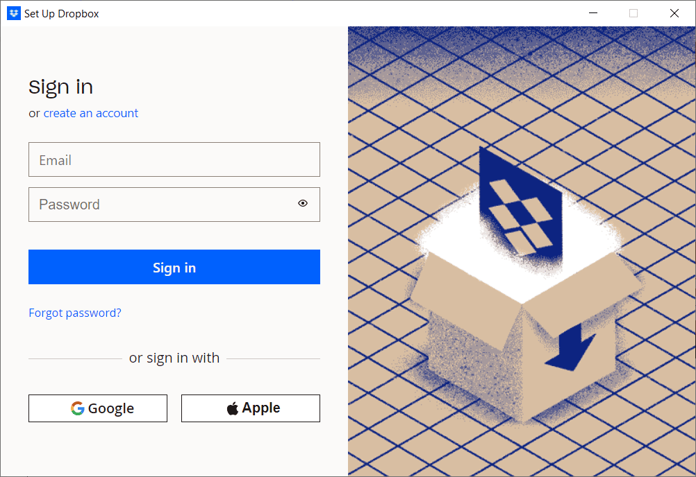 계정에 로그인하여 Dropbox를 설정하세요. Windows 10에서 Dropbox 오류 400 메시지 수정