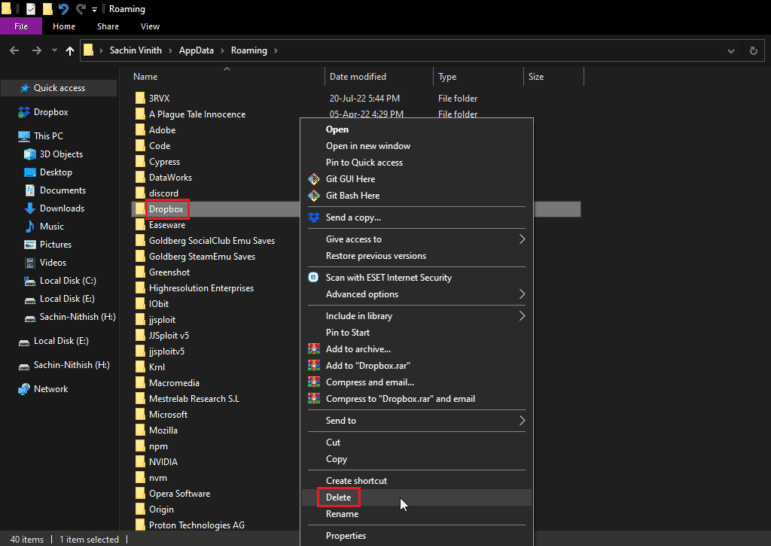 ștergeți dropbox din folderul de roaming appdata