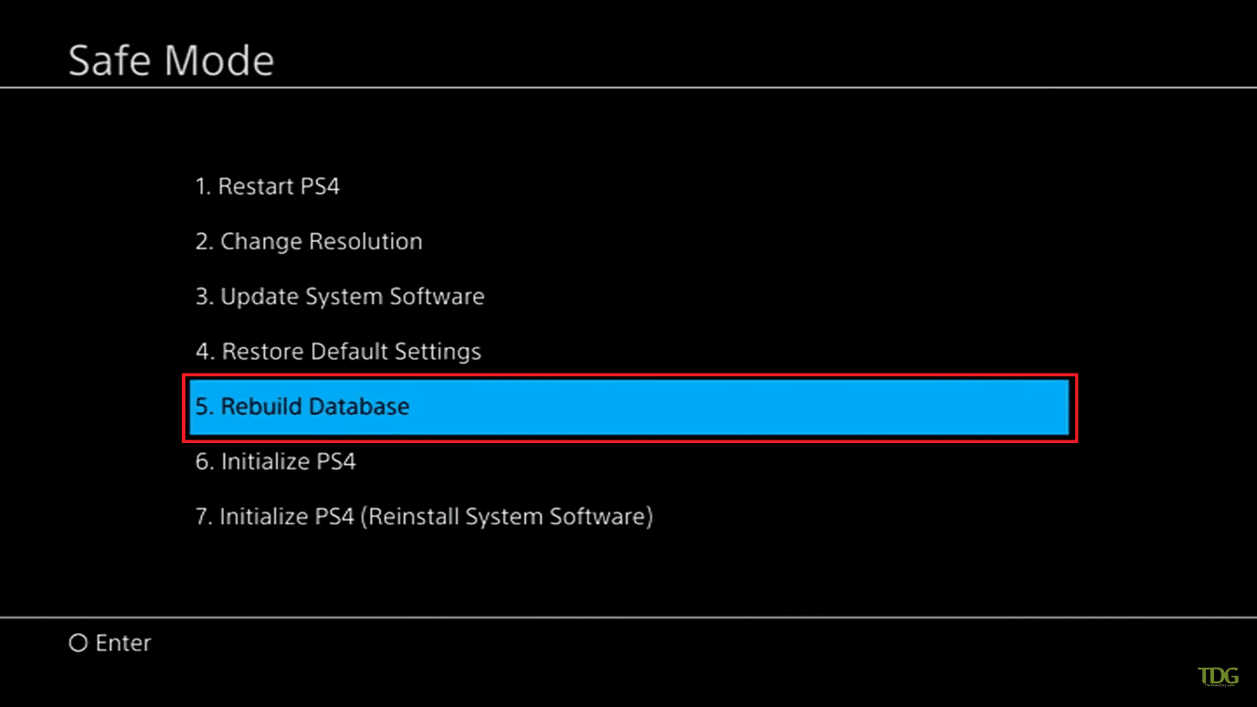 Sobald Sie sich im abgesicherten Modus befinden, wählen Sie die fünfte Option Datenbank neu erstellen | So booten Sie jemanden offline PS4