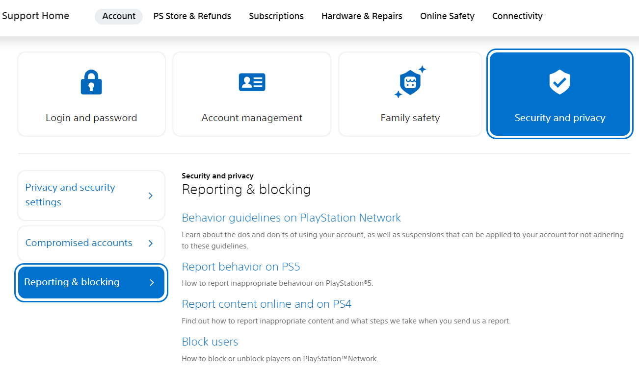 Pagina Account e sicurezza PSN | Come avviare qualcuno offline PS4 | avviare in modalità provvisoria