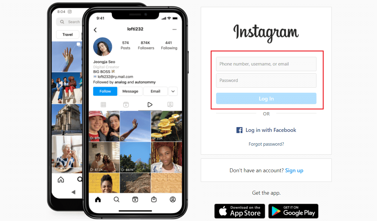 Kunjungi halaman Masuk Instagram di browser web Anda dan Masuk ke akun Anda