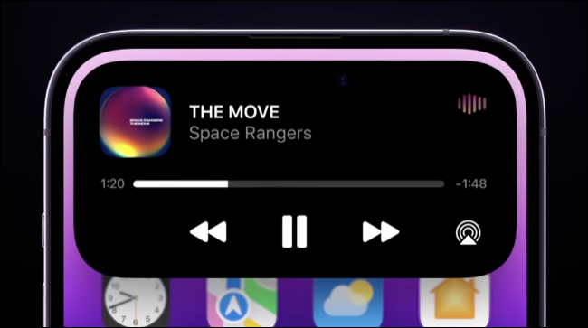 Controles de reproducción en curso del iPhone 14 Pro