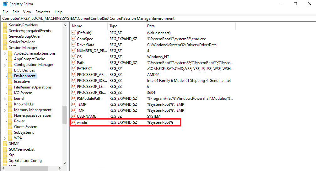 windir ファイルを見つけてダブルクリックします。システムが入力された環境オプションを見つけられなかったのを修正