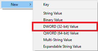 黒いスペースを右クリックし、[新規]、[DWORD 32 ビット値] の順にクリックします。環境変数の設定方法