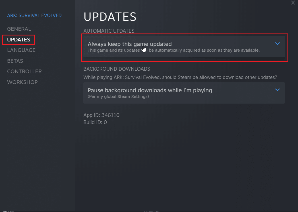 navegue a la pestaña de actualizaciones y haga clic en el menú desplegable debajo de la actualización automática. Cómo hacer que Steam deshabilite la actualización automática