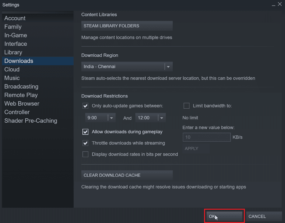 haga clic en Aceptar para guardar los cambios. Cómo hacer que Steam deshabilite la actualización automática