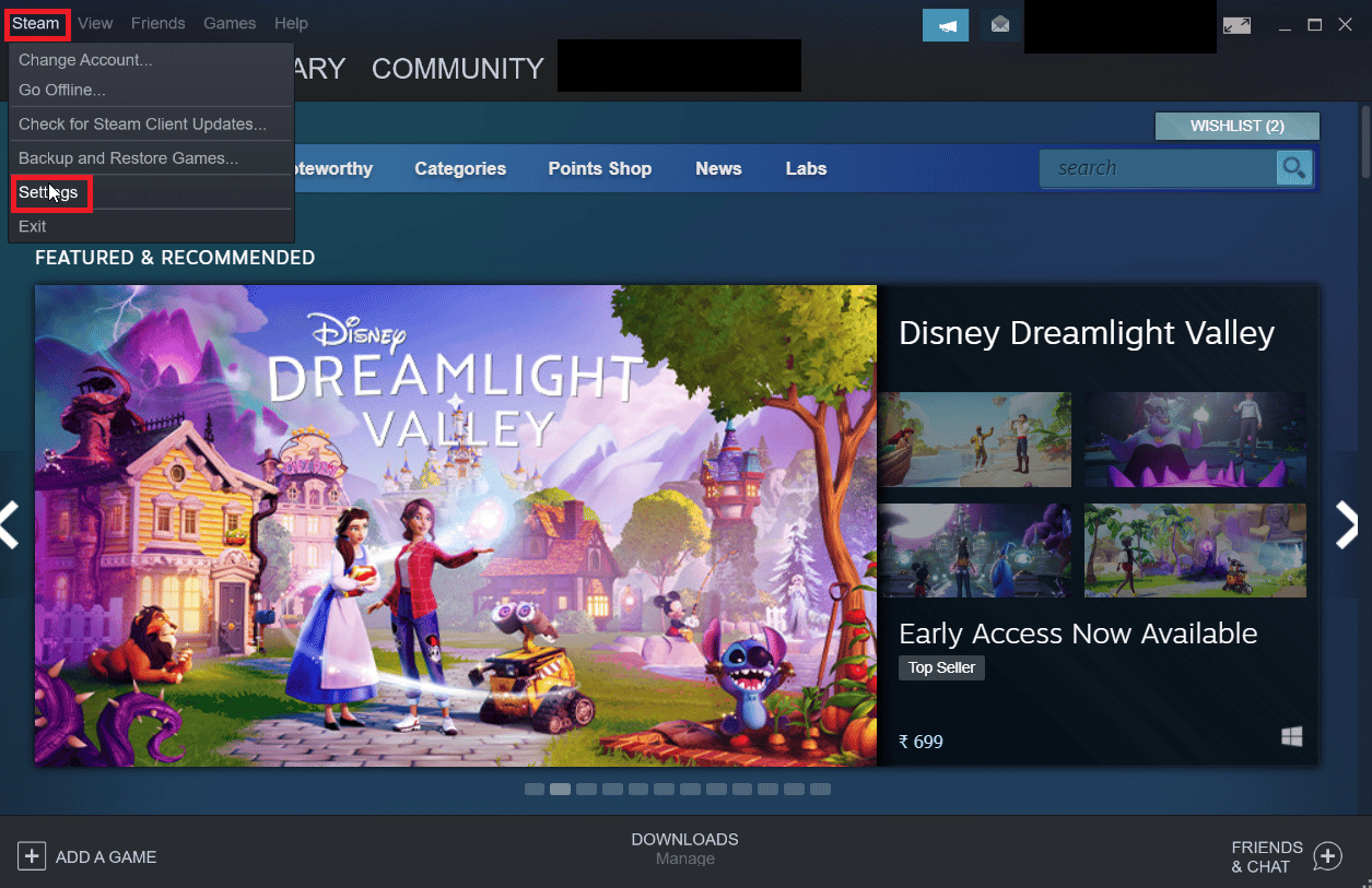 スチーム設定を開きます。 Steam の自動更新を無効にする方法