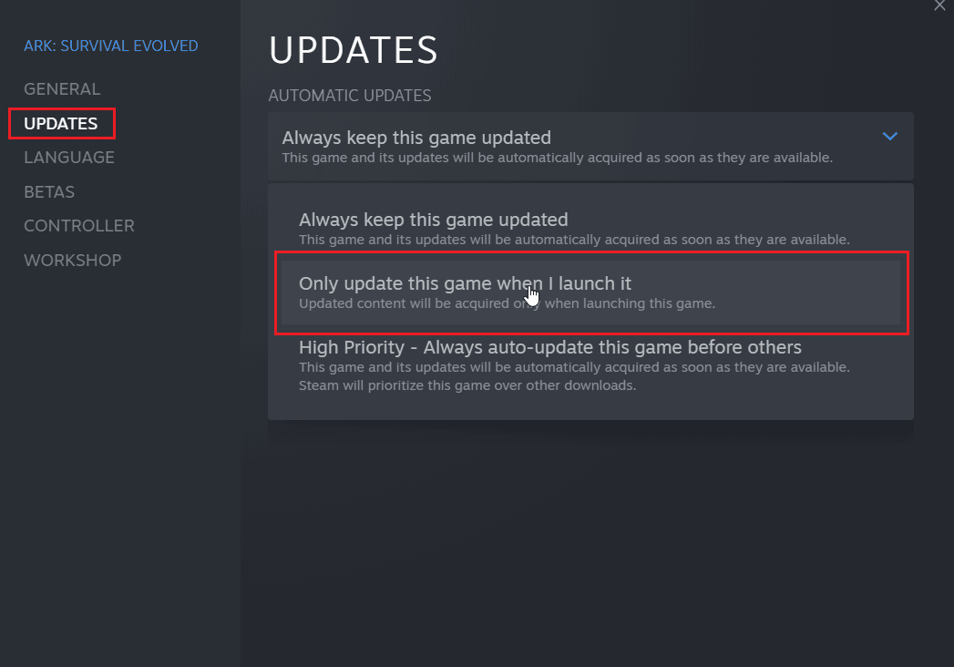 haga clic en solo actualizar este juego cuando lo inicie. Cómo hacer que Steam deshabilite la actualización automática