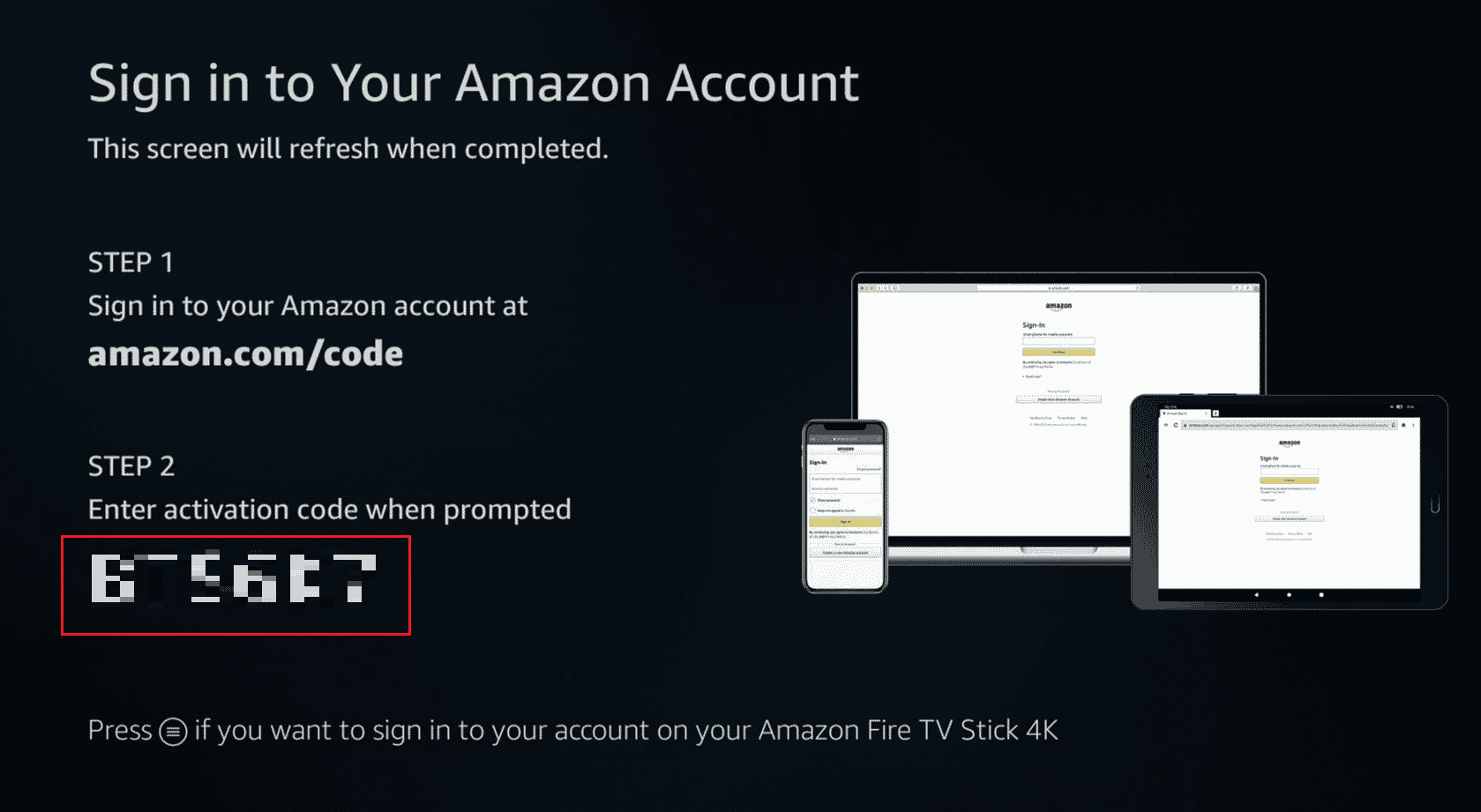 Code d'activation sur Amazon Firestick pour vous connecter à votre compte Amazon