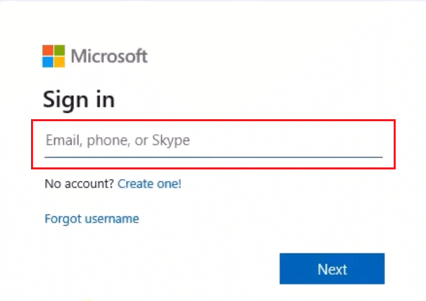 输入您的 Microsoft 帐户凭据并登录您的帐户