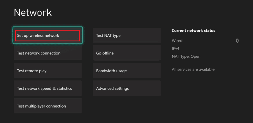 Pilih Siapkan jaringan nirkabel | Bagaimana Anda Dapat Memperbaiki Masuk Xbox One Anda