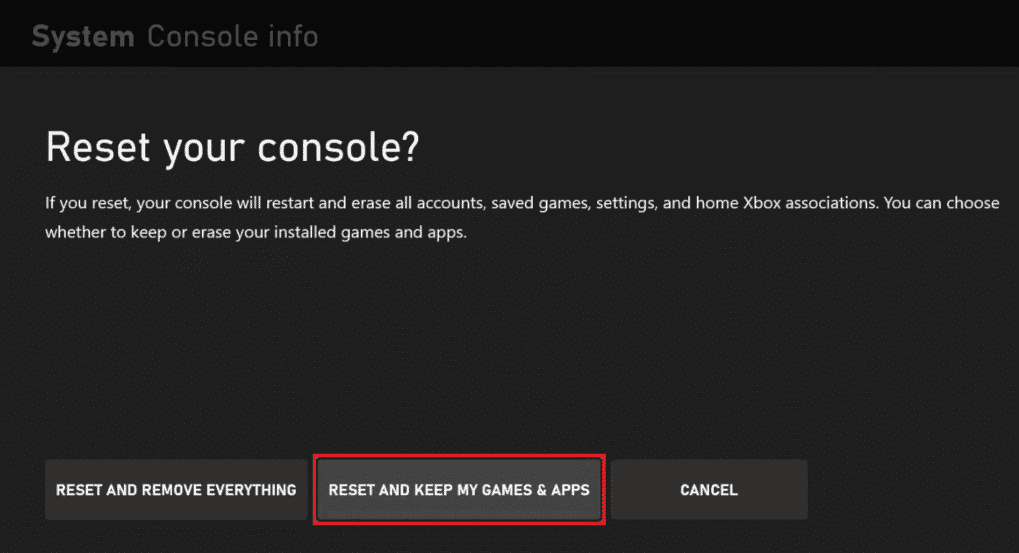 RESET AND KEEP MY GAMES & APPS オプションを選択します