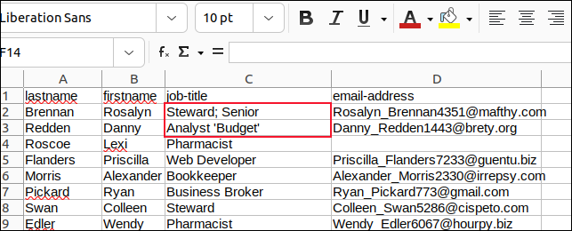 Fișierul CSV modificat