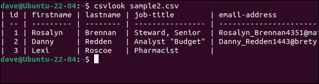 kłopotliwy CSV poprawnie przeanalizowany przez csvlook