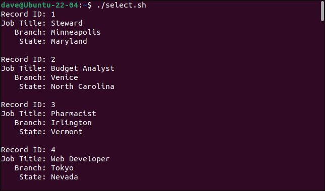 Parsing file CSV dengan field.sh untuk mengekstrak pilihan bidang tertentu