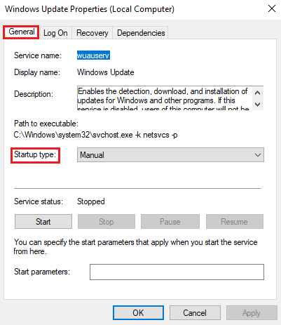 Passare alla scheda Generale e individuare il tipo di avvio. Correggi il codice di errore 0x8078012D in Windows 10