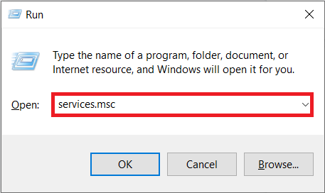 Digite services.msc. Corrigir o código de erro 0x8078012D no Windows 10