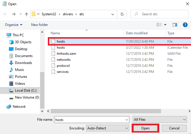 klik pada file host dan Buka