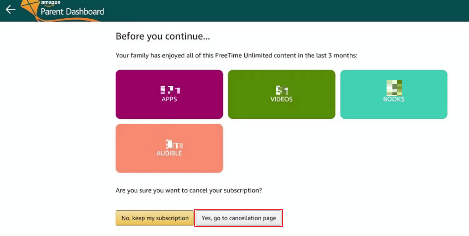 Clique em Sim, vá para a página de cancelamento