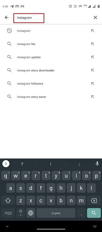 Dans la barre de recherche, tapez Instagram | Qu'est-ce qu'un défi Instagram requis ?