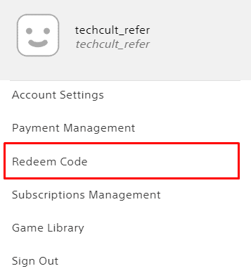 Pilih Redeem Code dari menu drop-down. | kode PSN gratis