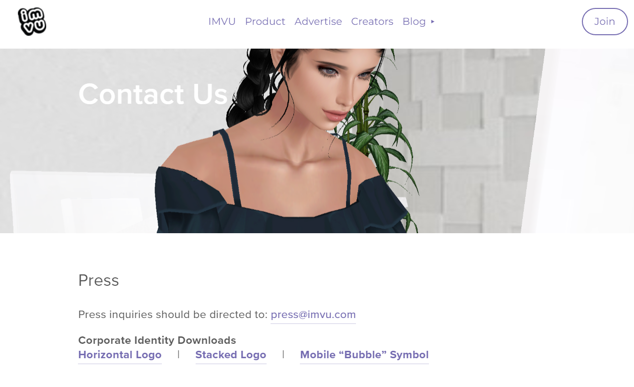 Page Contactez-nous IMVU