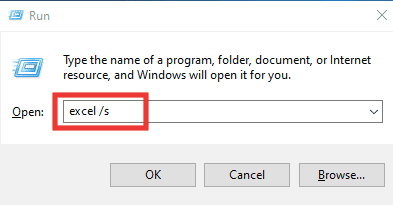 Tastați excel s în caseta de text și apăsați tasta Enter