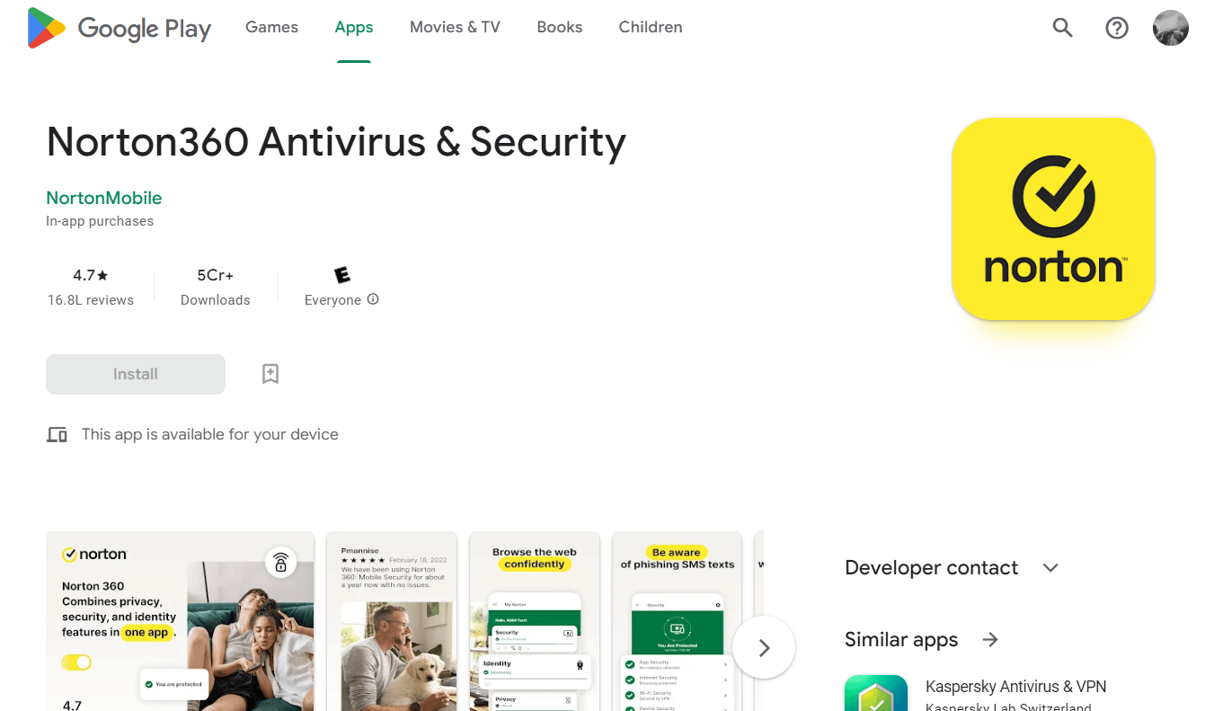 Norton360 Antivirüs ve Güvenlik Play Store